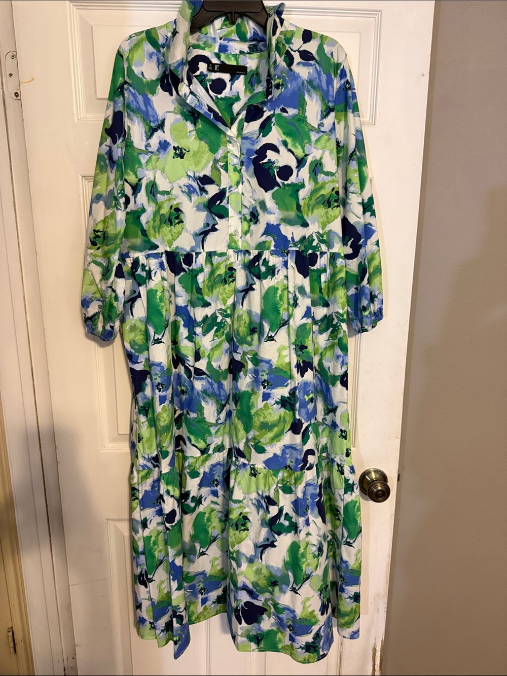 Leslie Fay Green & Blue Floral Button-Front Maxi Dress